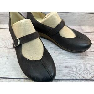 Dansko Mika Leather Mary Jane Shoes Womens Size 42 Chocolate Burnished Suede